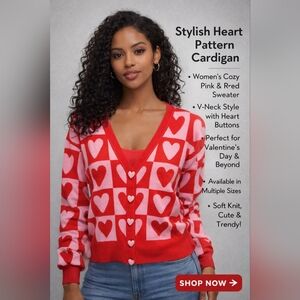 33 Degrees Sweaters Women's Heart Postage Stamp Graphic Cardigan PTP:24"-32"